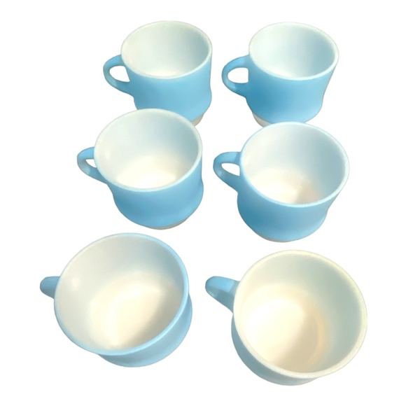 Vintage 6 piece fire king by anchor hocking blue mosaic stacking cups - Picture 4 of 14